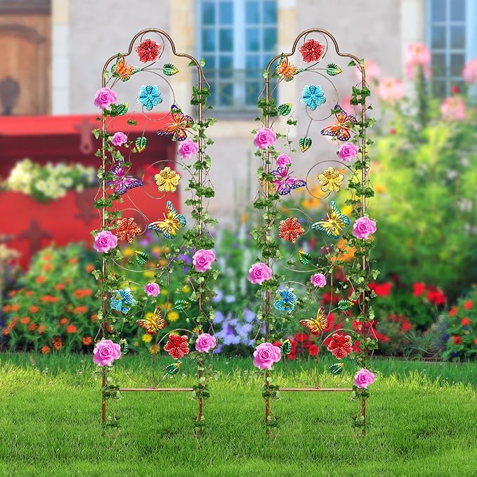2 Pack Garden Trellis for Climbing Plants Outdoor Metal Arch Trellis for Climbing Vines Plants Support 60'' H x 11'' W Butterfly
