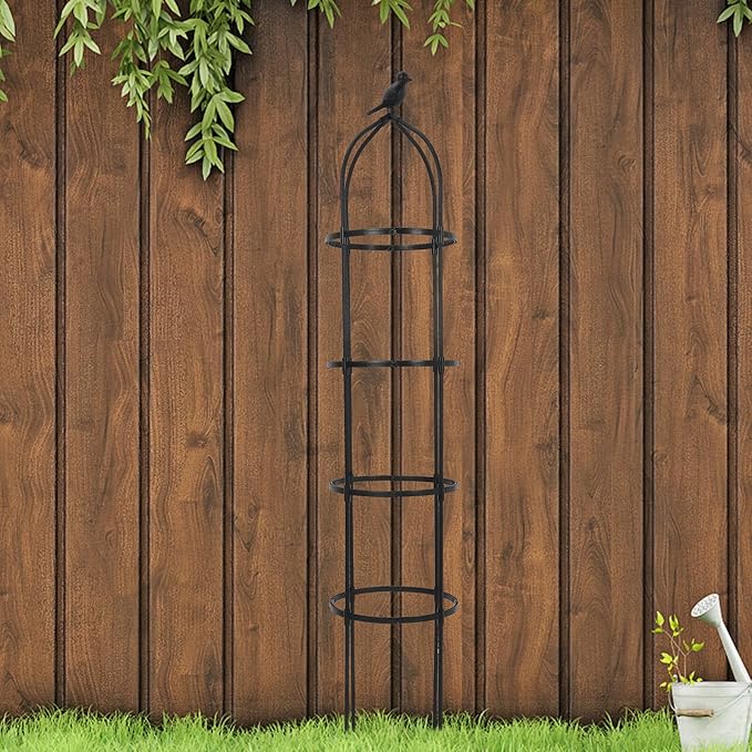 SUPVOX Metal Garden Trellis Plant Climbing Support Frame for Outdoor Yard Décor Bird Style Iron Obelisk Structure 31.7cm Diameter 175cm Height Heavy Duty Plant Support