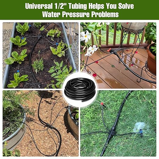 50FT 1/2 Inch Drip Irrigation Tubing with 4 Pack 1/2 to 1/4 Drip Irrigation Fittings Drip Line Hose &amp Push-to-Fit 6 Way Splitter Connectorsfor Drip Irrigation Parts Drip Irrigation System