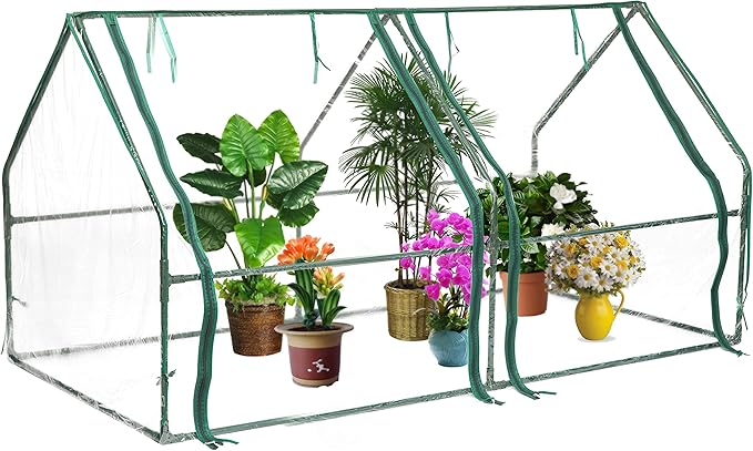 Gardenised Green Outdoor Waterproof Portable Plant Greenhouse with 2 Clear Zippered Windows Medium