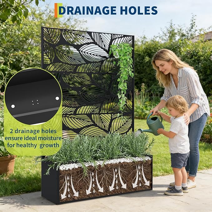 Metal Planter Box with Trellis 47X16X71 Raised Garden Bed Without Wheels Galvanized Metal Privacy Screen for Climbing Plants Vegetables Vines Patio Planters with Drainage Holes 16 Deep Bed
