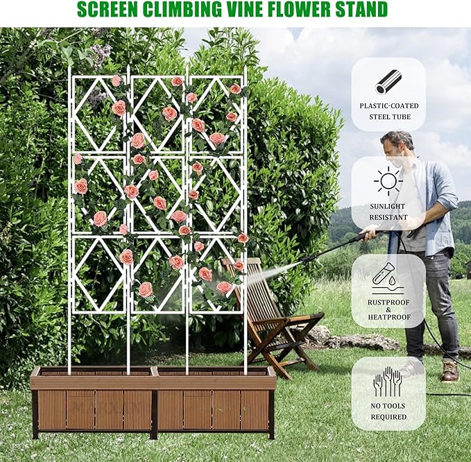 Foldable Garden Trellis for Climbing Plants - Suitable for Roses Vines &amp Flowers - Outdoor Decorative Plant Support for Patio &amp Yard White(W60xH90CM(2.0x3.0FT))