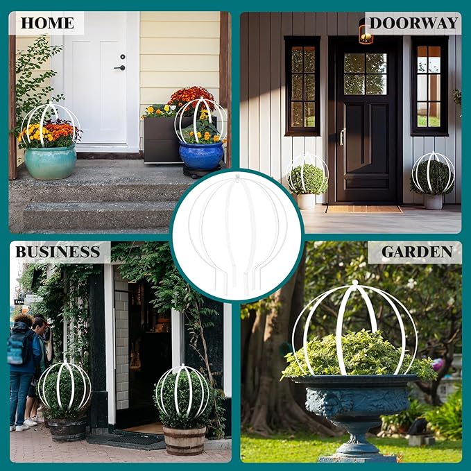 2 Pcs Large Metal Trellis Obelisks Sturdy Round Circle Trellis for Climbing Plant Support Indoor Outdoor Potted Vines Cucumbers &amp Flowers Patio Doorway Garden Decor (White 25.20 x 21.26'')