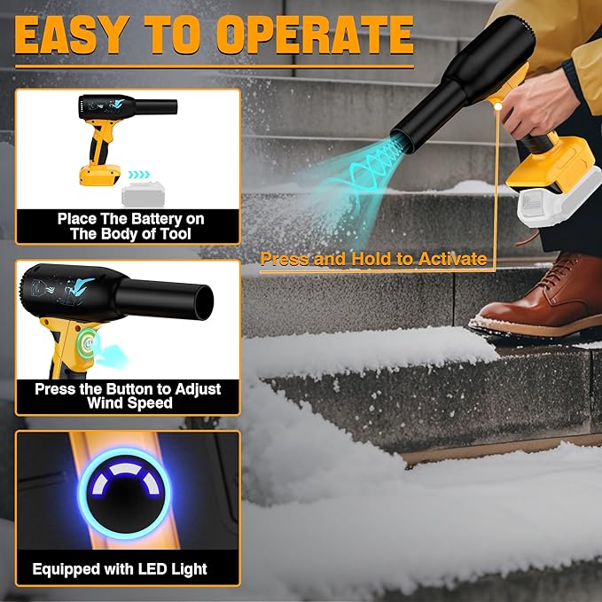 Jet Dry Blower 500W Compressed Air Duster 400G Wind Speed 3 Gear Adjustable Compatible with Dewalt 20V Battery Cordless Mini Jet Fan for Car Dry Keyboard &amp Electronics Cleaning