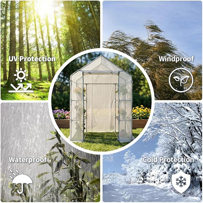 Walk-in Greenhouse 55*29*77in - Heavy Duty Outdoor Plant Shelter with Steel Frame &amp Durable PE Cover Easy Assembly Garden Greenhouses for Patio/Lawn to Protect Plants from Frost &amp Rain