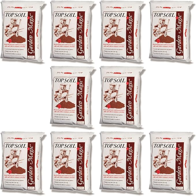 Michigan Peat 10 Pack Garden Magic Indoor and Outdoor Organic Planting Potting Topsoil Mix Blend with Moisture Retention 40-Pound Bag
