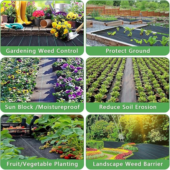 24 Garden Stakes + 3ftx100ft Weed Barrier Landscape Fabric Heavy Duty Weed Gardening Ground Cover Mat Weed Control Garden Cloth Woven Geotextile Fabric for Underlayment Commercial Driveway Fabric
