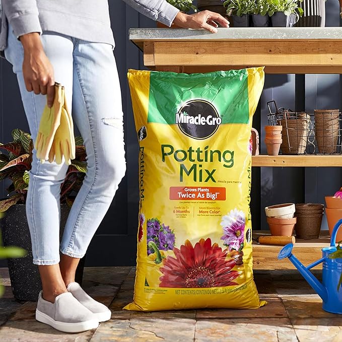 Miracle-Gro Potting Mix for Container Plants Flowers and Vegetables 2 cu. ft. &amp 24 Pack Indoor Plant Food Spikes Continuous Feeding for Houseplants