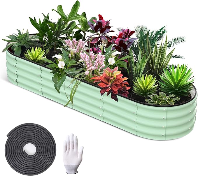 8x2x1FT Galvanized Raised Garden Beds Large Raised Beds for Gardening Above Ground Garden Bed Outdoor Metal Planter Boxes Outdoor for Vegetables Flowers Fruits Olive Green