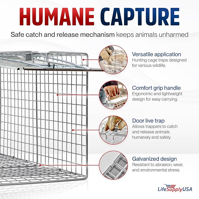 Heavy Duty Catch Release Large Live Humane Animal Cage Trap (32 x 10 x 12)