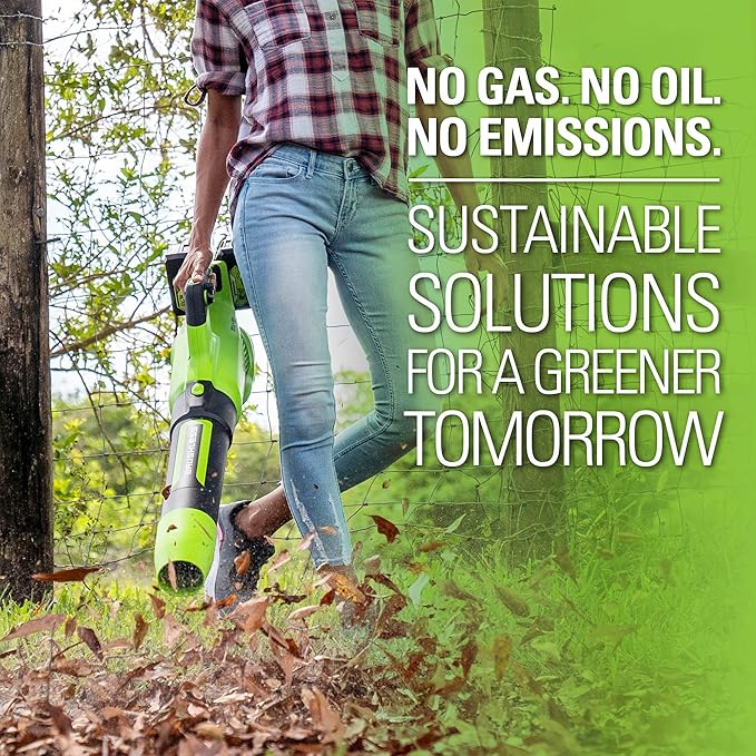 Greenworks 48V (24V x 2) Cordless Brushless Axial Leaf Blower (140 MPH / 585 CFM / 200+ Compatible Tools) (2) 4.0Ah Batteries and Dual Port Rapid Charger Included