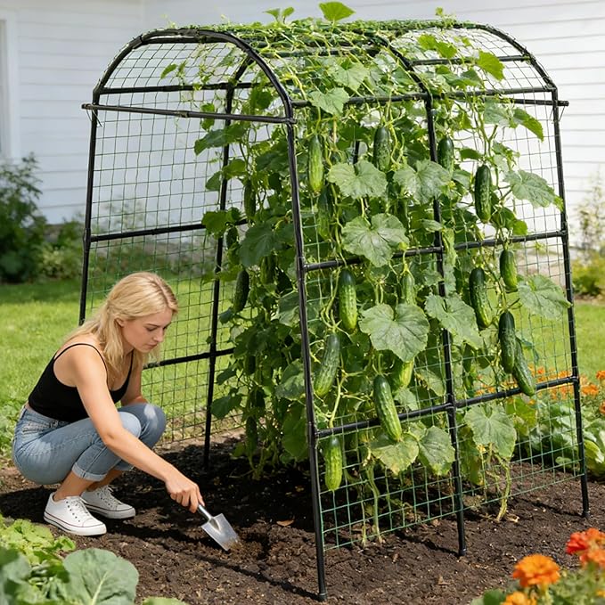 Miory Garden Arch Trellis for Climbing Plants Outdoor Cucumber Trellis for Raised Bed Steel with UV-Resistant PE Coated Plants Support Trellis (71 x 83 Inch)