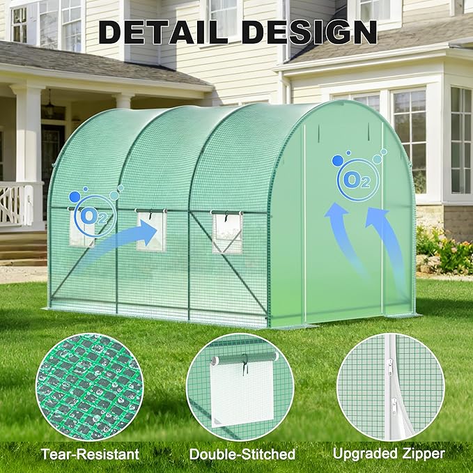 Greenhouses for Outdoors Walk-in Green Houses for Outside Heavy Duty Large Greenhouse with 6 Ventilated Screen Windows &amp Roll-up Door &amp Reinforced Frame (10×7×7 FT Without Irrigation System)