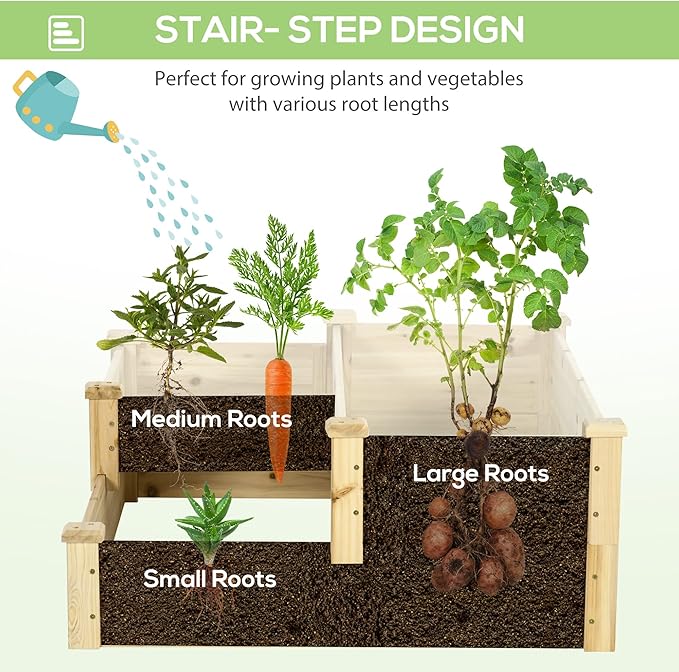 Outsunny 3 Tier Raised Garden Bed Outdoor Planter Box Wooden Garden Box with Open Bottom for Growing Vegetables Herbs Flowers 42.5 x 34.75 x 14.25 Natural