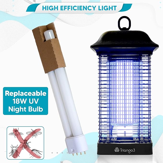 Bug Zapper Outdoor Waterproof – 18W Lamp Outdoor Fly Traps – Compact and Ergonomic IPX4 Mosquito Killer Outdoor – Special Cleaning Mechanism – Ideal for Yard Patio Balcony