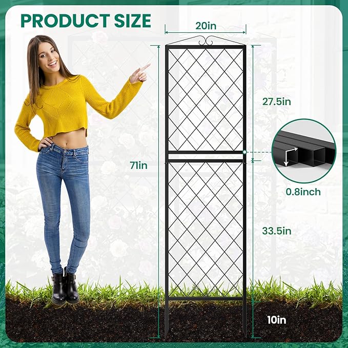 DoCred 2 Pack Garden Trellis for Climbing Plants 71 Inch Metal Plant Trellis for Plant Support Large Decorative Outdoor Trellis for Climbing Vegetable Flower Rose Vine Cucumber Black Rhombus Grid