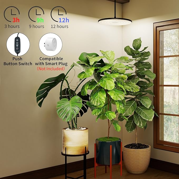 chiphy Hanging Grow Lights for Indoor Plants 40W Full Spectrum with 3/9/12 Hours Timer Pendant Plant Lights for Indoor Growing Large Tall Plant Garden Flowers Greenhouse16.7FT Power Cord