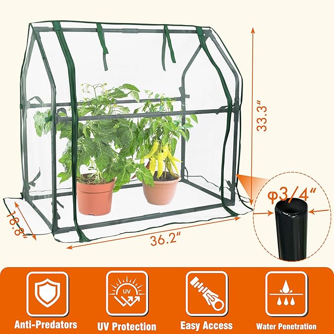 Gardzen Mini Greenhouse with Mesh Cover Portable Outdoor Greenhouse Enhanced Ventilation Ideal for Spring Summer &amp Fall 36.2(L) x18.9(W) x33.3(H)