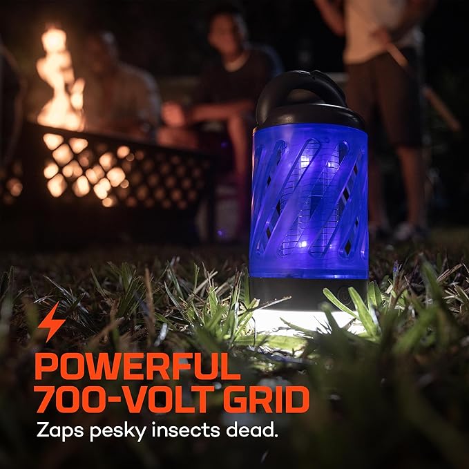 NEBO Mini Bug Zapper &amp Lantern with Dual Band UV Light Zaps Insects by The Powerful 700-volt Electrical Grid Easily Fits in Backpack for Hiking Camping Hunting and Fishing