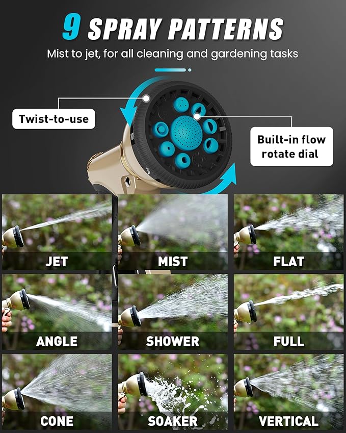 RAINPOINT Garden Hose Nozzle 9 Spray Patterns Hose Sprayer Nozzle Heavy Duty Metal Water Hose Nozzle Adjustable Hand Sprayer Watering Plants and Lawn Pet Showering Blue