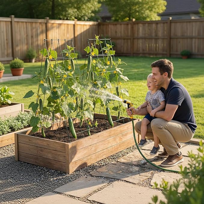VEVOR Cucumber Trellis No Assembly Required 39 High 2 Pack Foldable A-Frame Garden Trellises for Raised Bed Metal Rustproof Outdoor Climbing Plant Support for Vine Peas Beans Tomato Flowers