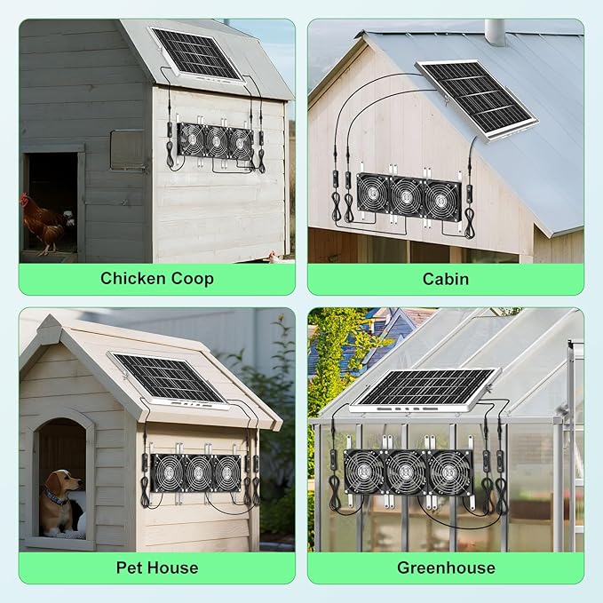 New 5.5 Solar Chicken Coop Fan 3 Kit 35W Solar Powered Exhaust and Intake Greenhouse Fan Outdoor Waterproof 16.5ft Cord Strong Airflow for Shed Pet House Air Circulation and Ventilation