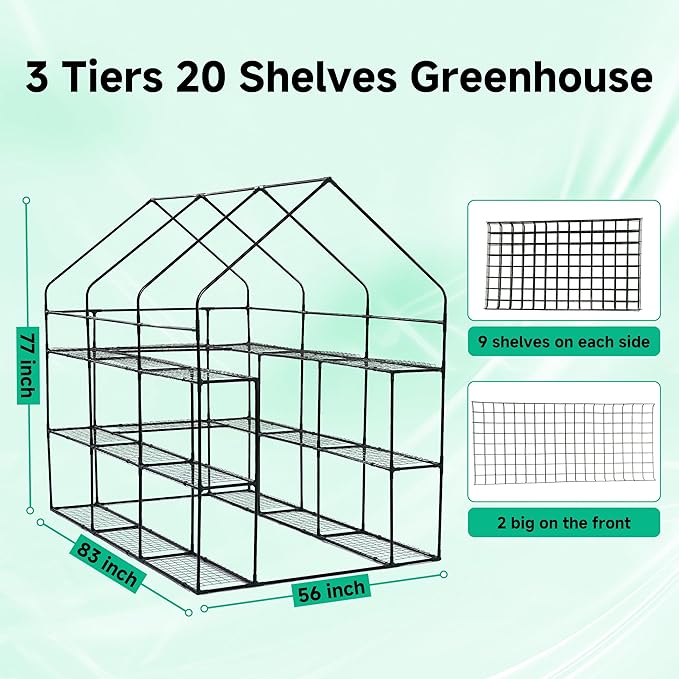 SUNGIFT Greenhouse for Outdoors 56 x 85 x 77 Inch Walk-in Outdoor Greenhouses Portable Green House 3 Tiers 20 Shelves for Garden Patio Backyard Green