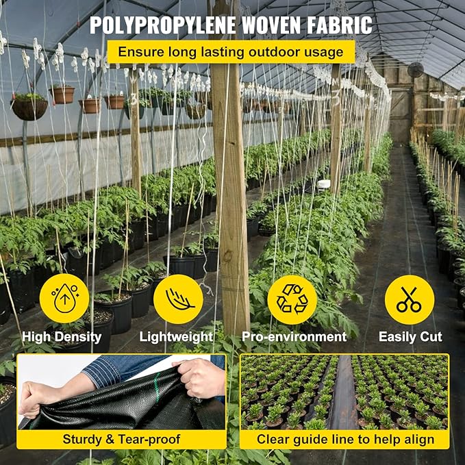 Happybuy 3FTx300FT Weed Barrier Landscape Fabric Heavy Duty 3.2OZ Woven Weed Blocker Gardening Mat Garden Weed Control Fabric Geotextile Drainage Fabric Driveway Fabric Landscaping Ground Cover
