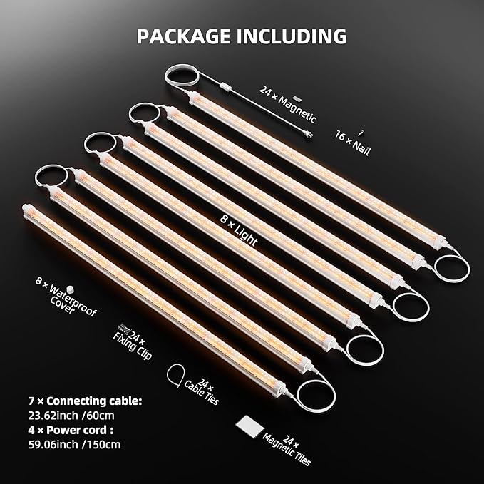 Spider Farmer 3FT LED Grow Lights for Indoor PlantsLight Strips for ShelvesFull Spectrum IP65 Waterproof Supplemental Light Bars for Grow Tent Indoor Greenhouse Plant Seedling Veg Flower8-Pack