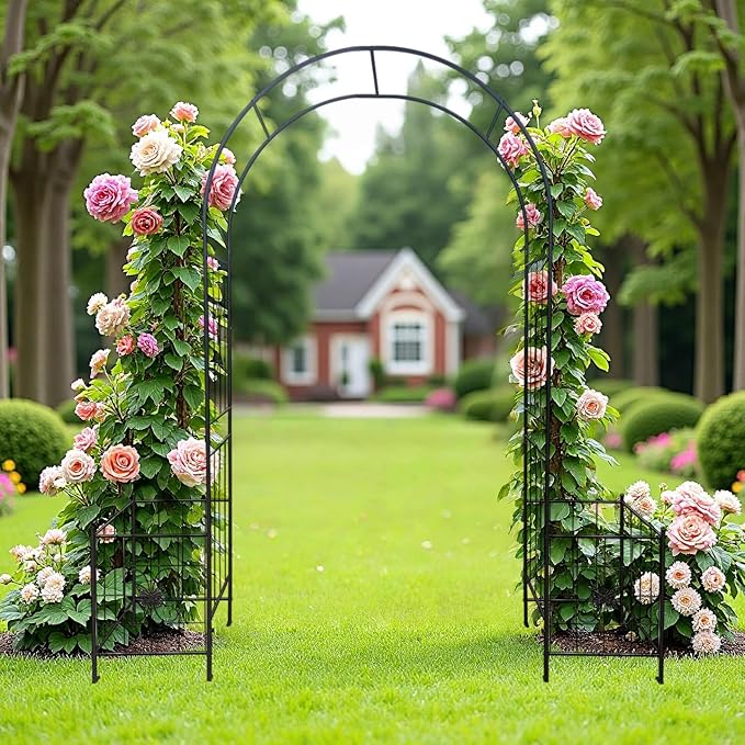 Garden Arch for Climbing Plants Metal Garden Arch Outdoor Wedding Arch for Wedding Ceremony Party Plant Climbing Rose Vines Lawn Courtyard Patio Black 7.15ft