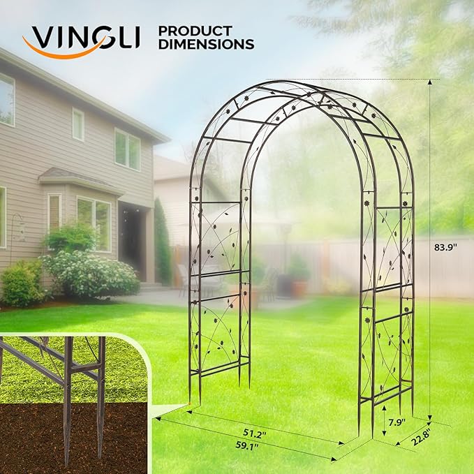 VINGLI Garden Arbor Arch for Wedding Ceremony Party Christmas Garden Decor Steel Garden Trellis for Plant Climbing Pergola for Garden Backyard Lawn (Arch Top Bronze)