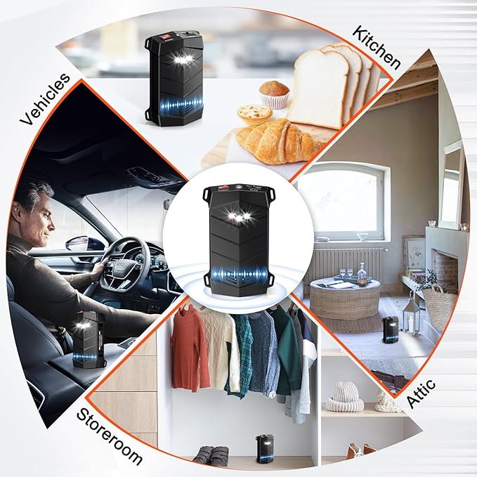 Ultrasonic Rodent Repellent for Car Engine 1 Pack Mouse Repellent – Battery Powered Under Hood Mouse Repeller with Upgraded Flashing Strobe Light Keep Mice Out of Car RV Garage Room
