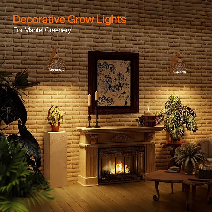 Bstrip Hanging Grow Lights for Indoor Plants 18W Full Spectrum Plant Light Boho Rattan Lantern Shade 3800K Wall-Mounted Decorative Grow Light with 9.8FT Power Cord for Indoor Plant Growing Flowers