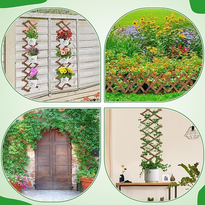 Pack of 4 Extra Thick Wooden Wall Trellis - Expandable Wall Planter Lattice Panels for Climbing Plants Hanging Vertical Plant Support Fence Frame Outdoor Indoor for Balcony Patio Garden Room