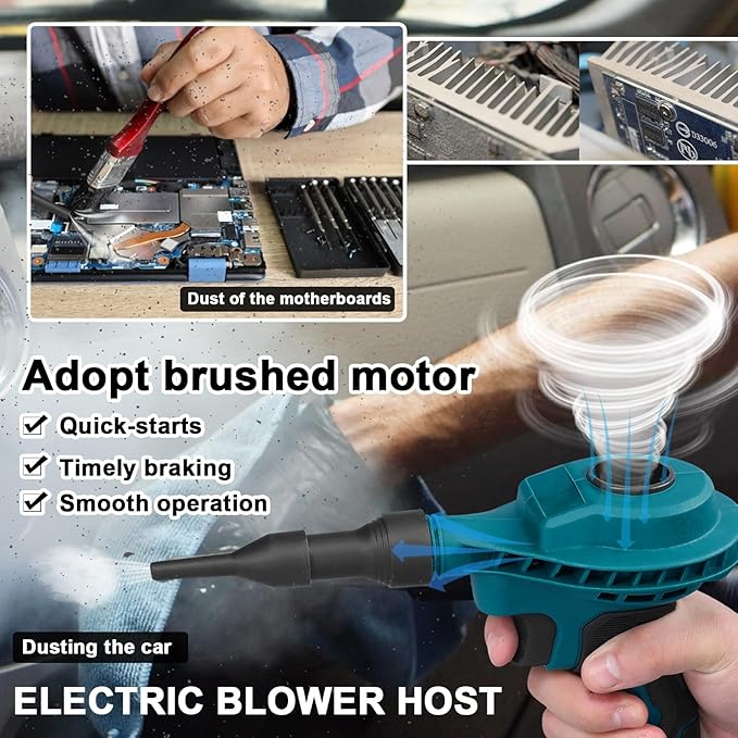High-Power Brushed Motor Electric Blower Strong Wind Air Blower Dust Removal Fan Handheld Lithium Battery Home Courtyard Snow Cleaner Power Tool