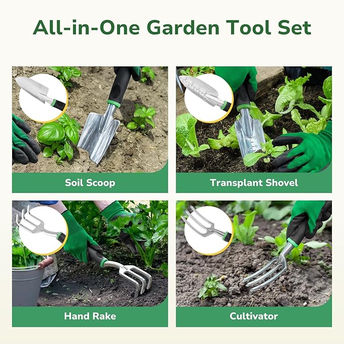 GreatBuddy Garden Tool Set for Women 9 Piece Heavy Duty Rust-Proof Gardening Tool Set with Ergonomic Handles &amp Durable Organizer Handbag Ideal Gardening Gifts for Mothers Gardener BeginnersGr