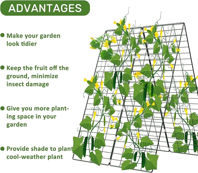 AGTEK 34 x 48 Foldable Cucumber Trellis with Garden Stakes and Zip Ties Plant Support A Frame Metal Trellis for Climbing Plants Cucumber Vegetable Flowers