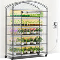 Abimars 5-Tier Greenhouse with Grow Light Shelf Height Adjustable Metal Plant Shelf with PVC Cover and Wheels Includes 5-Pack 2900K Full Spectrum Plant Lights 21x60x80inch