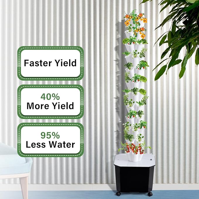 Hydroponics Growing Tower - 10-Layer 50 Slots Vertical Layered Hydroponic Tower Vegetable Planting Towers for Indoor Outdoor Gardens House Fruits and Vegetables-Silent Pump
