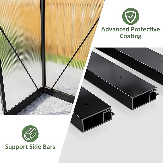 6×7.5 FT Outdoor Polycarbonate Greenhouse Quick Setup Heavy Duty Greenhouse for Outside with Roof Vent Large Walk in Green Houses with Lock for Garden Backyard Black