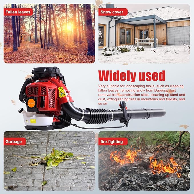 Backpack Leaf Blower 80CC 4.7HP 2-Cycle Gas Leaf Blower 900-CFM &amp 210-MPH Powerful Back Pack Blowers Variable Speed Cruise Control Portable Air Blower for Garden Snow Dirt Debris