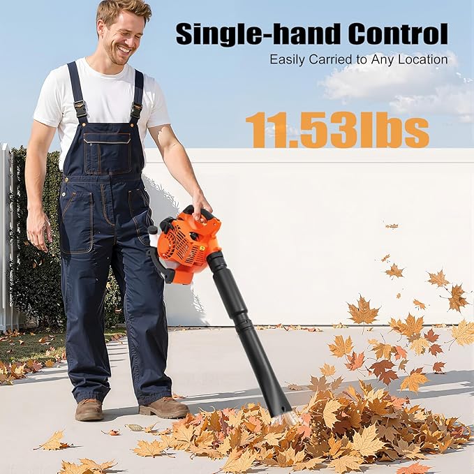2-Stroke Handheld Gas Powered Leaf Blower 4.59ft³/H 25.4cc Powerful Lightweight Easy Start Leaf Blowers Gas Blowers for Lawn Care Yard Work