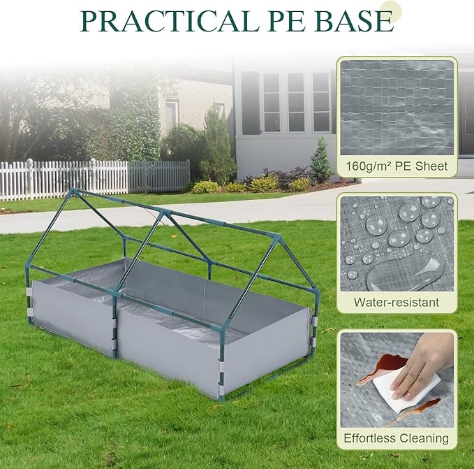 BPS 4x2x2 FT Raised Garden Bed with Green PE Cover Portable Mini Greenhouse with 2 Zipper Windows for Patio Garden Yard