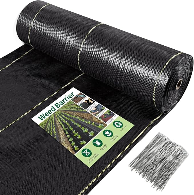 KANAGAWA 3oz Heavy Duty 5ft x 300ft Weed Barrier Fabric Professional Woven Landscape Ground Cover with 90 Landscape Staples Landscape Fabric Density for Driveway Garden Yard Greenhouse Gardening