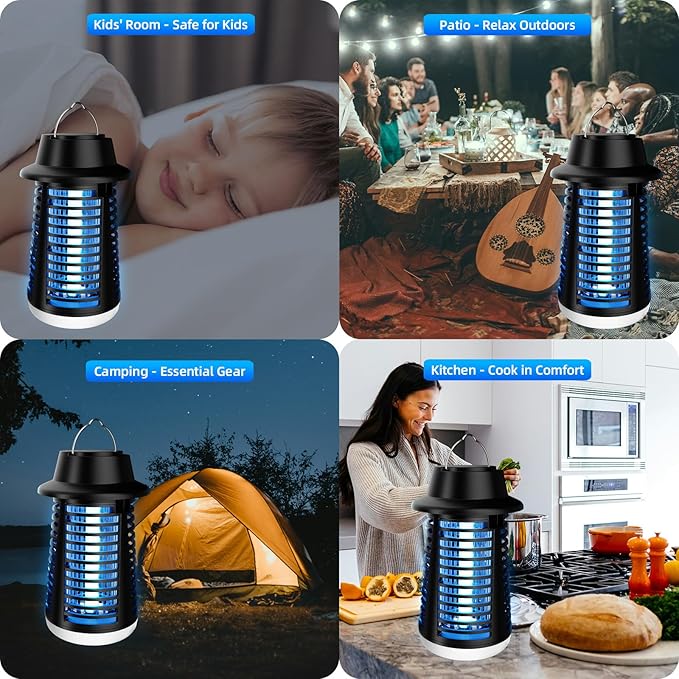 Bug Zapper Outdoor Indoor Mosquito Zapper Fly Trap Waterproof Insect Killer 3800V Electric Fly Zapper for Home Patio Camping Kitchen Black KN-06