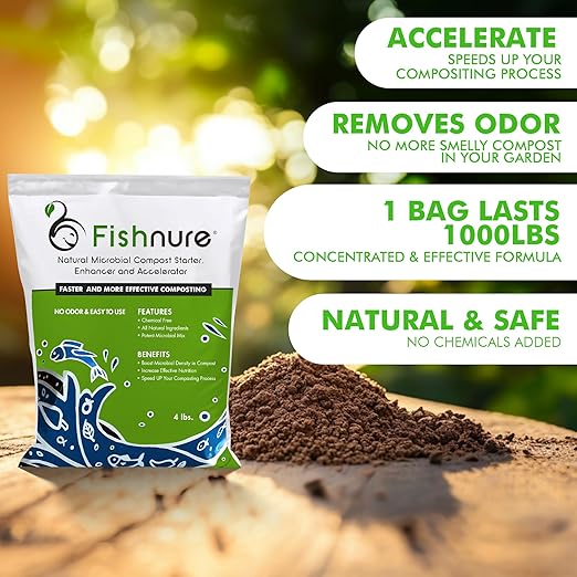 Fishnure - Odor-Free Natural Microbial Compost Starter 1 4-lb Bag for 1000 lb Compost that Can Be Used as Fertilizer for Potting Soil Indoor Plants &amp Outdoor Plant Soil Gardening Essentials