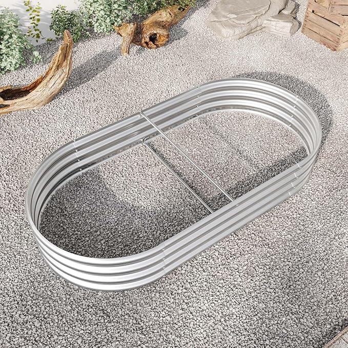 4x2x1ft Heavy Duty Metal Raised Garde Bed Kit Oval Large Metal Planter Boxes for Vegetables/Herbs/Flowers Galvanized Planter Raised Garden Beds for Outdoor with Reinforced Edges (2Pcs 4x2x1ft)