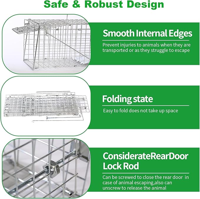 Live Squirrel Trap Foldable Heavy Duty Humane Animal Cage Trap Large Rat Trap Cage Catch and Release Chipmunk Rodent Trap that Work for Indoor and Outdoor - 17” L x 7.9” W x 7.5” H