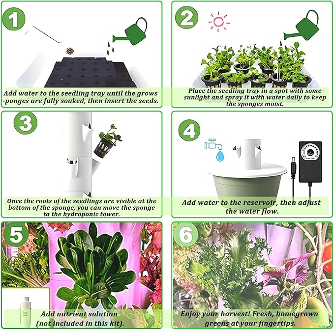 Vertical Aeroponic Tower Indoor Herb Garden with Movable Tank Led Grow LightsHydroponic Tower Smart Home Hydroponics System for Flowers Salads Vegetables 7layers