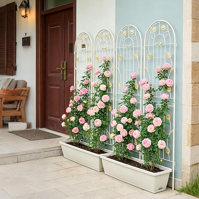 2 Pack Large Garden Trellis 71 H x 19.7 W Heavy Duty Rustproof White Iron Plant Trellis for Potted Plant Support Metal Climbing Rose Trellis Vine Vegetable Cucumber